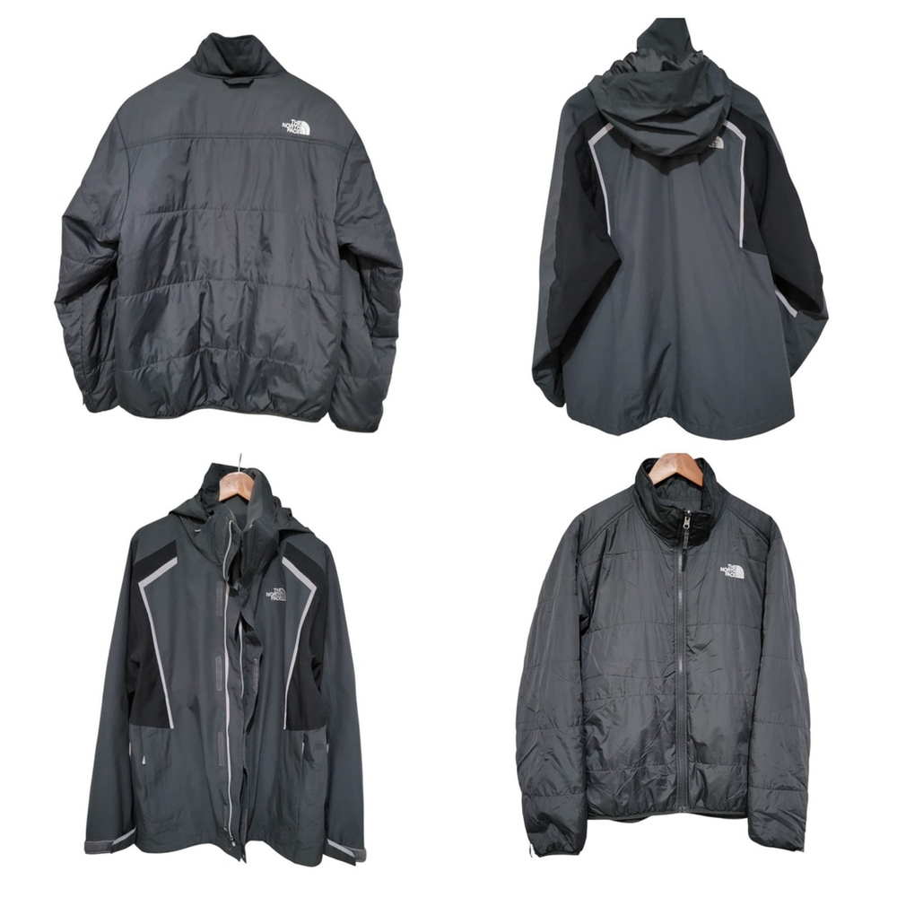 North Face Hyvent Men's 3-1 Gray Jacket- Hat, Long Sleeves Puffer & Windbreaker